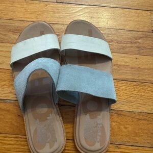 Sorel Suede Double-Strap Slide Sandals - Light Blue/Off-White